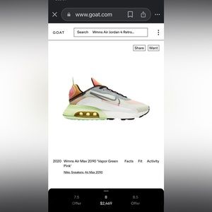 Woman’s Air Max 2090 Vapor Green Pink’ Sneakers- size 8.5